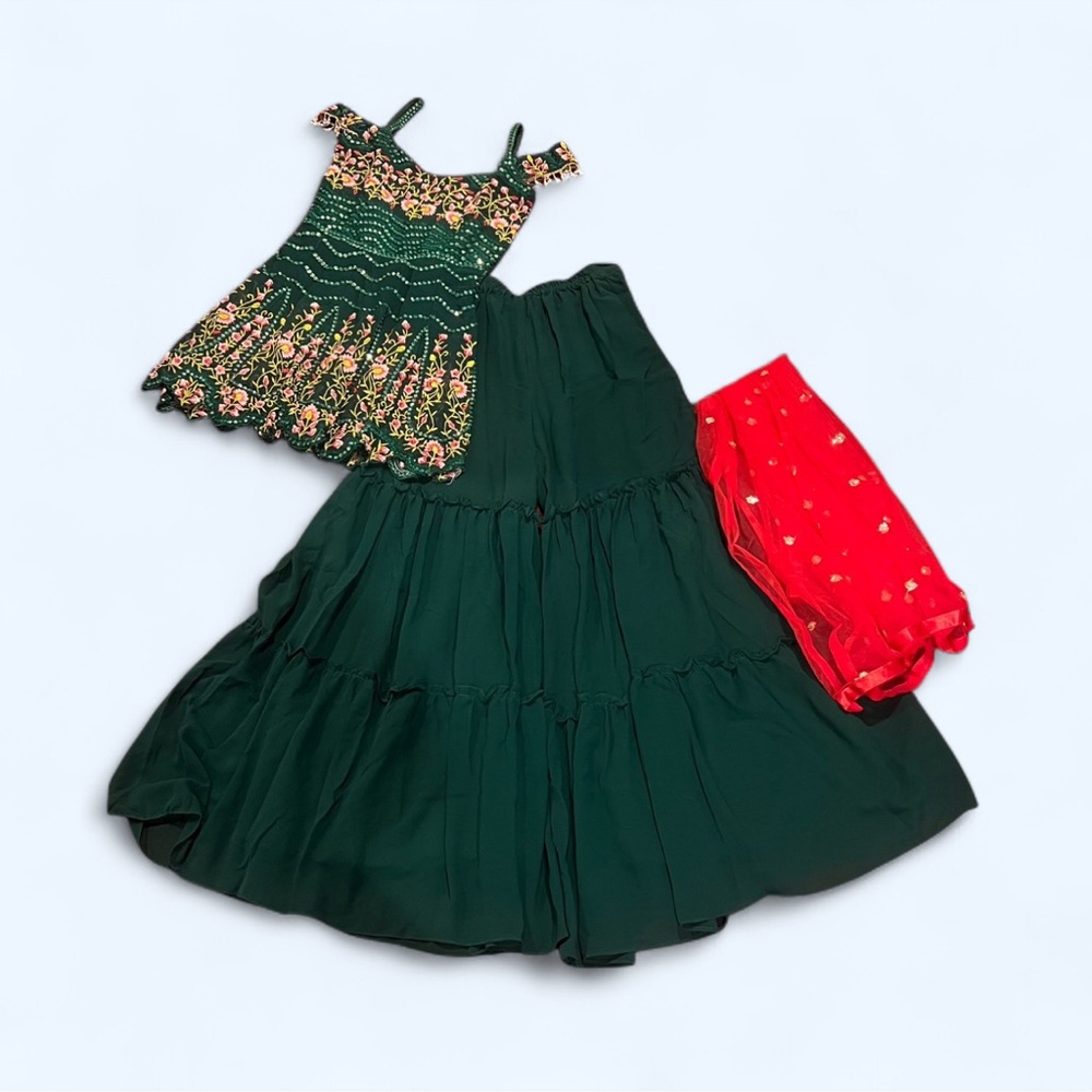 Dark Green Palazzo Pants with top. Initially a large but tailored down to small